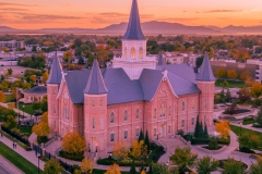 Provo City Center Aerial Fall Colors Portrait Sunset