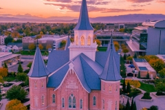 Provo City Center Aerial Fall Colors Portrait Sunset
