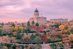 Utah Capitol Cherry Fall Colors Sunset